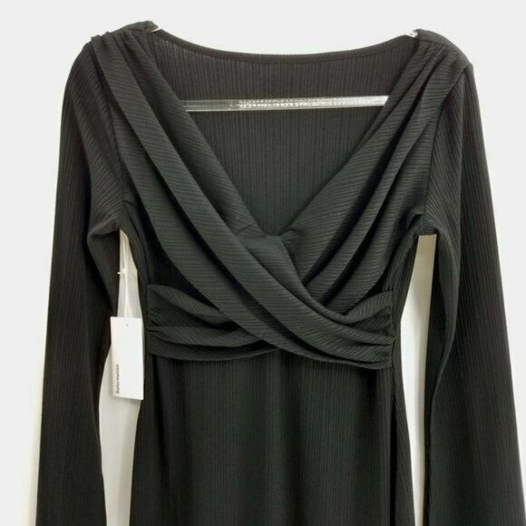 Reformation Nessa Dress Ribbed Maxi Length High Neck Long Sleeve Black Medium - Picture 5 of 12